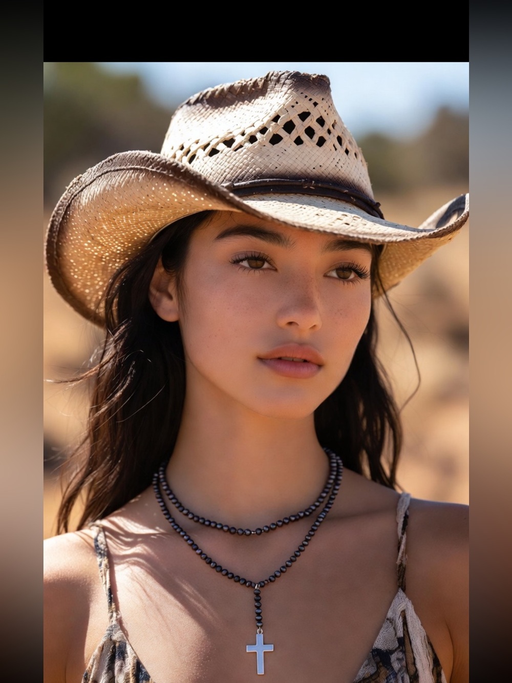 Free People Choker Cross Necklace layer Bead black western boho chain jewelry